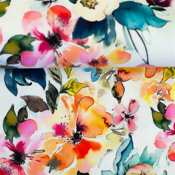 Baumwolljersey Blumen in Gelb/Rosa/Blau by Swafing